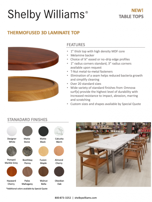 Thermofused 3D Laminate Table Tops